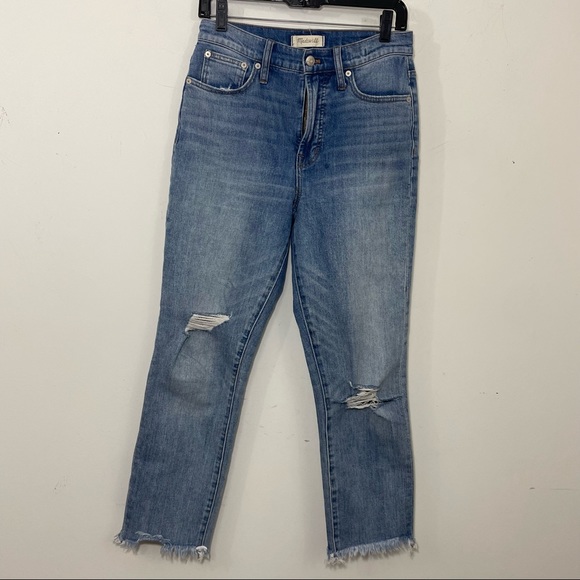Madewell Denim - Madewell the perfect vintage jean blue denim distressed raw hem size 27